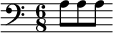 {\clef bass \key c \major \time 6/8 a8[ a a]}