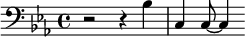 {\clef bass \key ees \major r2 r4 bes c c8 ~ c4}
