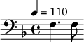 {\clef bass \tempo 4=110 \key f \major f4. f8}\midi{}
