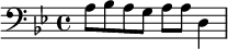 {\clef bass \key bes \major a8 bes a g a a d4}