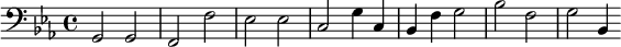 {\clef bass \key ees \major g,2 g, f, f ees ees c g4 c bes, f g2 bes f g2 bes,4}