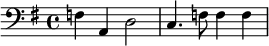{\clef bass \key g \major f a, d2 c4. f8 f4 f}