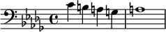 {\clef bass \key des \major c' b a g a1}