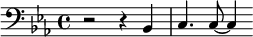 {\clef bass \key ees \major r2 r4 bes, c4. c8 ~ c4}