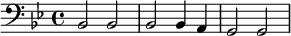 {\clef bass \key bes \major bes,2 bes, bes, bes,4 a, g,2 g, }\midi{}