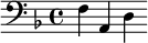 {\clef bass \key f \major f a, d}