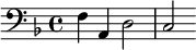 {\clef bass \key f \major f a, d2 c}