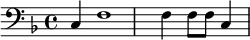 {\clef bass \key f \major c f1 f4 f8 f c4}