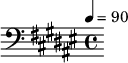 {\clef bass \tempo 4=90\key fis \major
\set Score.currentBarNumber = #1 \bar ""
}\addlyrics {\set fontSize = #-2
-
}
\midi{}