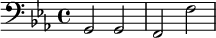 {\clef bass \key ees \major g,2 g, f, f}