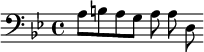 {\clef bass \key bes \major a8 b a g a a d}