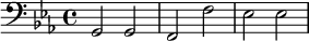 {\clef bass \key ees \major g,2 g, f, f ees ees}