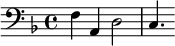 {\clef bass \key f \major f a, d2 c4. }