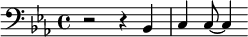 {\clef bass \key ees \major r2 r4 bes, c c8 ~ c4}
