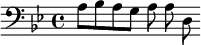{\clef bass \key bes \major a8 bes a g a a d}