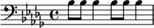 {\clef bass \key des \major bes8 bes bes4 bes8 bes bes4}