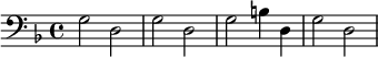 {\clef bass \key f \major g2 d g d g b4 ~ d g2 d}