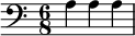 {\clef bass \key c \major \time 6/8 a[ a a]}