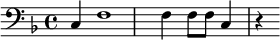 {\clef bass \key f \major c f1 f4 f8 f c4 r4}\midi{}